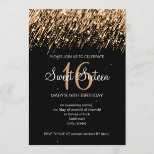 Sweet Sixteen Party Falling Stars Gold Invitation