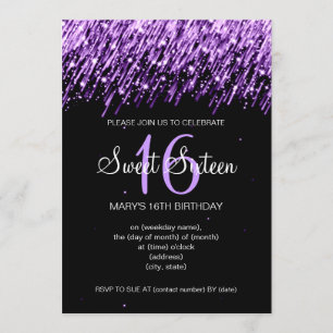 Sweet Sixteen Party Falling Stars Purple Invitation