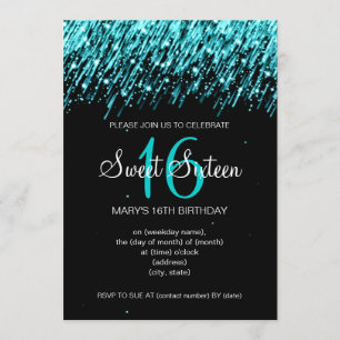 Sweet Sixteen Party Falling Stars Turquoise Invitation