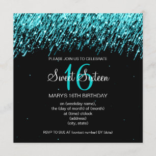Sweet Sixteen Party Falling Stars Turquoise Invitation