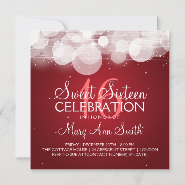 Sweet Sixteen Party Glow & Sparkle Red Invitation (Front)