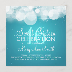Sweet Sixteen Party Glow & Sparkle Turquoise Invitation