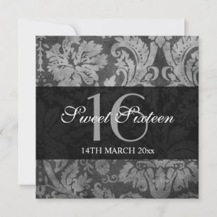 Sweet Sixteen Party Grey Vintage Pattern Invitation