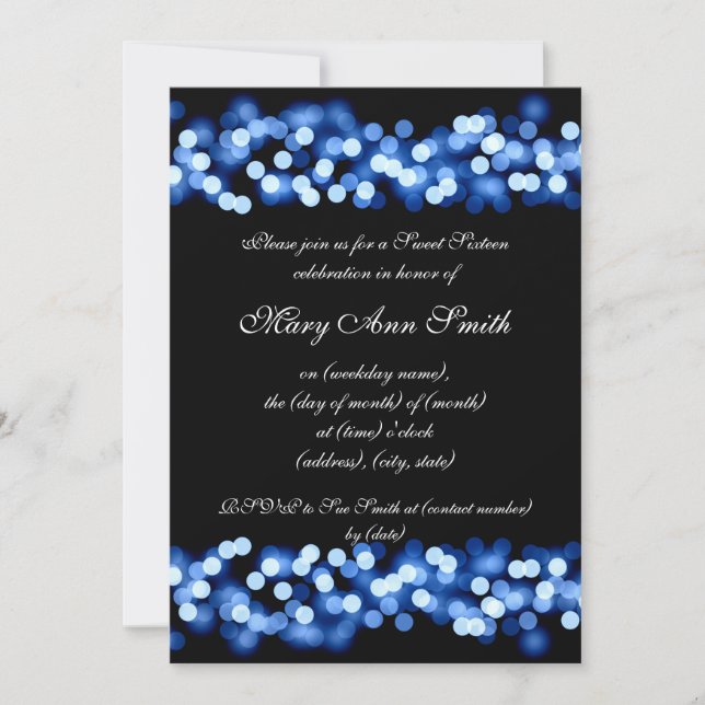 Sweet Sixteen Party Hollywood Glam Blue Invitation (Front)