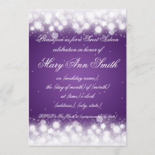 Sweet Sixteen Party Magic Sparkle Purple Invitation