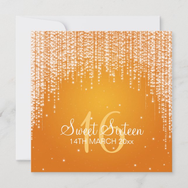 Sweet Sixteen Party Night Dazzle Orange Invitation (Front)