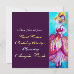 SWEET SIXTEEN PARTY pink blue turquase purple Invitation