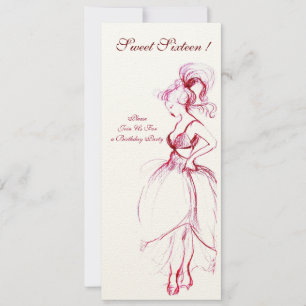 SWEET SIXTEEN PARTY, red pink cream felt Invitation