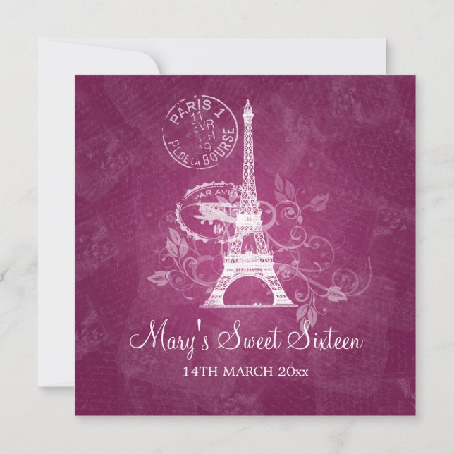 Sweet Sixteen Party Romantic Paris Pink Invitation (Front)
