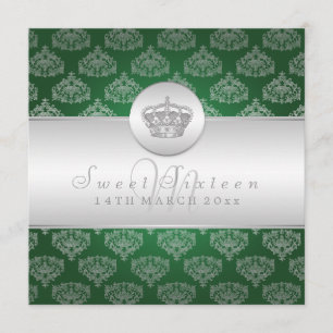 Sweet Sixteen Party Royal Crown 2 Green Invitation
