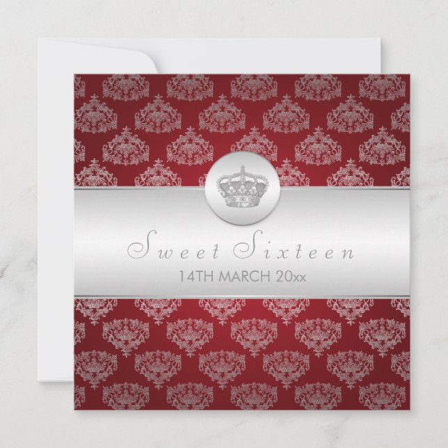 Sweet Sixteen Party Royal Crown Red Invitation (Front)