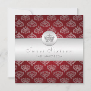Sweet Sixteen Party Royal Crown Red Invitation