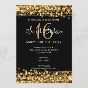 Sweet Sixteen Party Sparkles Gold Invitation