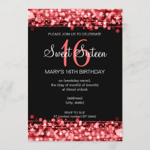 Sweet Sixteen Party Sparkles Red Invitation