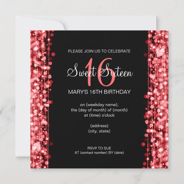 Sweet Sixteen Party Sparkles Red Invitation (Front)