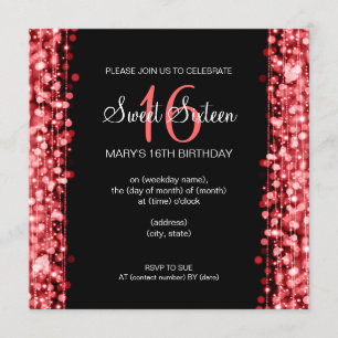 Sweet Sixteen Party Sparkles Red Invitation
