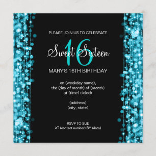 Sweet Sixteen Party Sparkles Turquoise Invitation