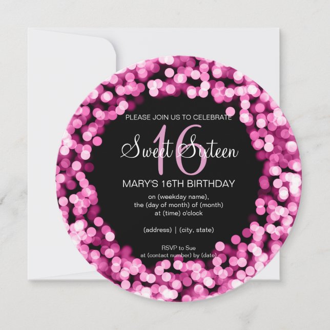Sweet Sixteen Party Sparkling Lights Pink Invitation (Front)