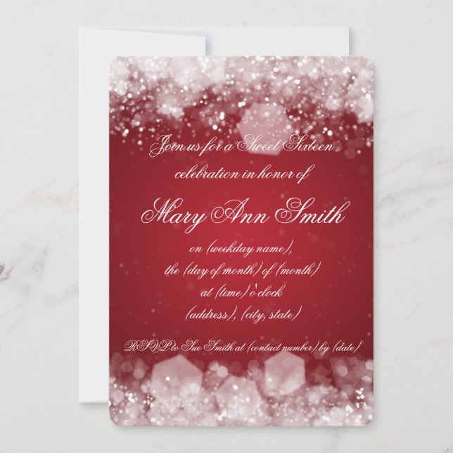 Sweet Sixteen Party Sparkling Night 2 Red Invitation (Front)