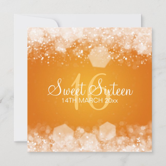 Sweet Sixteen Party Sparkling Night Orange Invitation (Front)