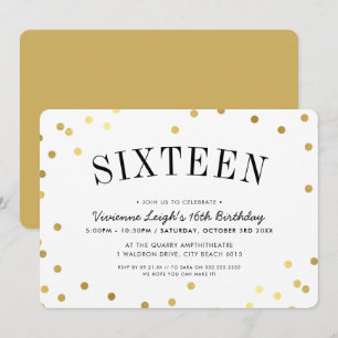 SWEET SIXTEEN PARTY stylish gold confetti spots Invitation