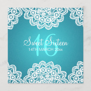 Sweet Sixteen Party Vintage Lace Blue Invitation