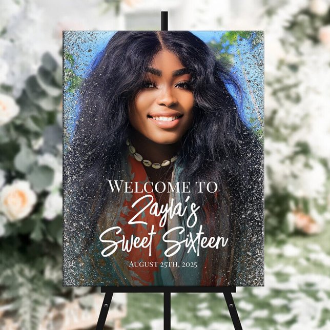 Sweet sixteen party welcome sign with photo (Creator Uploaded)