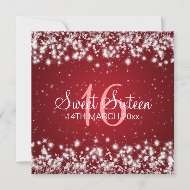 Sweet Sixteen Party Winter Sparkle Red Invitation (Front)