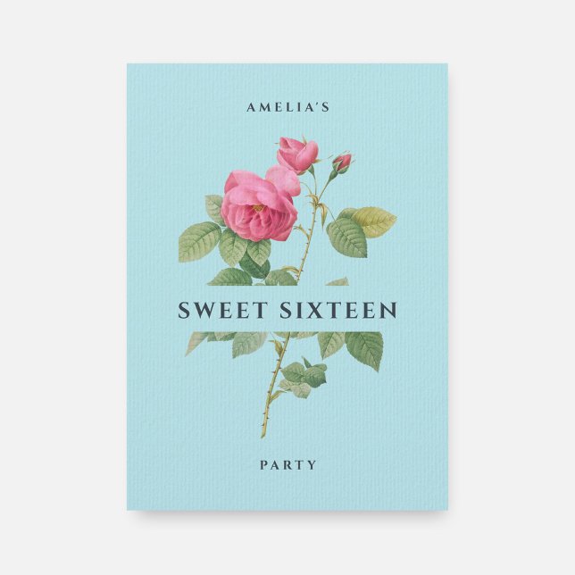 Sweet Sixteen Pastel Blue Floral Birthday Party Invitation (Creator Uploaded)