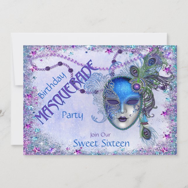 Sweet Sixteen Peacock Masquerade Party Invitation (Front)