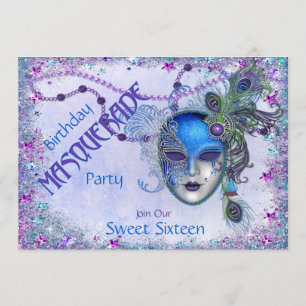 Sweet Sixteen Peacock Masquerade Party Invitation