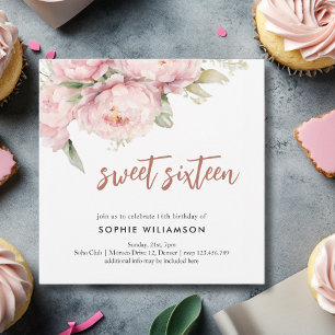Sweet sixteen peonies  birthday  invitation
