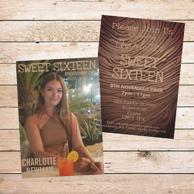 Sweet Sixteen Photo Magazine Birthday Invitation (Front And Back)