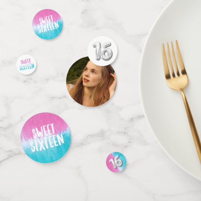 Sweet Sixteen Photo Tie Dye Birthday Confetti (Group)
