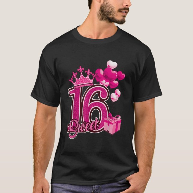 Sweet Sixteen Pink 16 Year Birthday TShirt (Front)