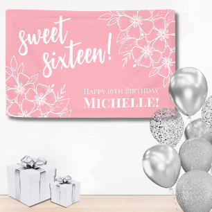 Sweet Sixteen Pink 16th Birthday Party Banner