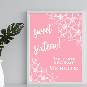 Sweet Sixteen Pink 16th Birthday Party Poster