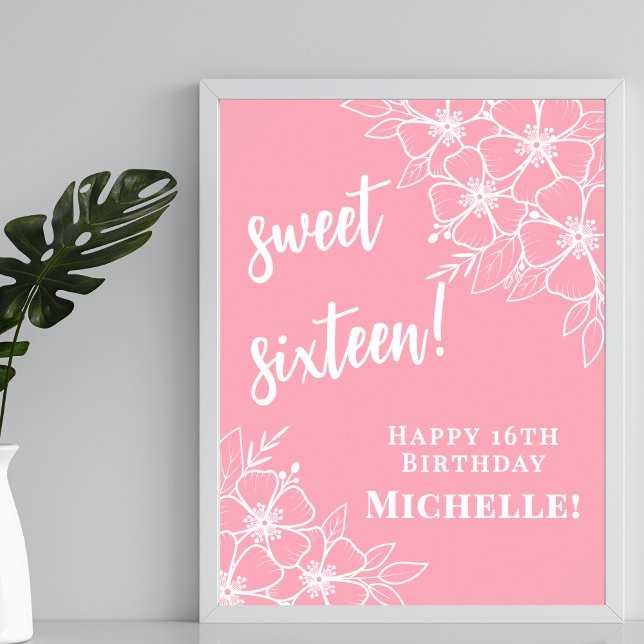 Sweet Sixteen Pink 16th Birthday Party Poster (Sweet Sixteen Pink 16th Birthday Party Poster)