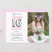Sweet Sixteen Pink 16th Birthday Photo Invitation
