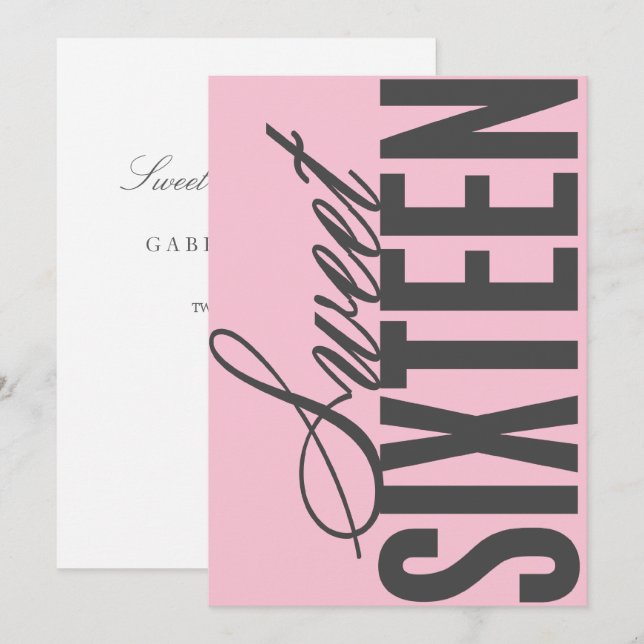 Sweet Sixteen | Pink Birthday Party Invite (Front/Back)