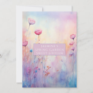 Sweet Sixteen Pink Blue Spring Flowers Invitation
