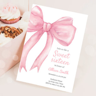 Sweet Sixteen Pink Bow Coquette 16th Birthday Invitation