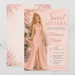 Sweet Sixteen Pink Cherry Blossoms Invitation