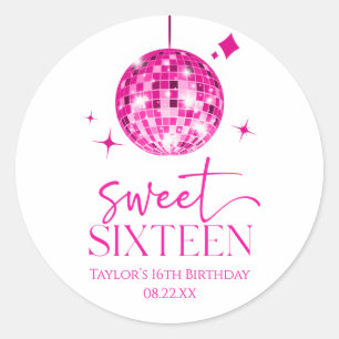 Sweet Sixteen Pink Disco Ball 16th Birthday Party Classic Round Sticker