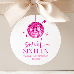 Sweet Sixteen Pink Disco Ball 16th Birthday Party Classic Round Sticker