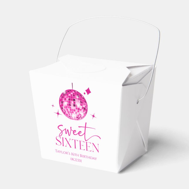 Sweet Sixteen Pink Disco Ball 16th Birthday Party Favour Box (Front Side)