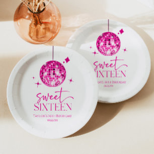Sweet Sixteen Pink Disco Ball 16th Birthday Party Paper Plate