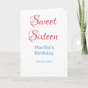 Sweet Sixteen pink name date calligraphy boho blue Card