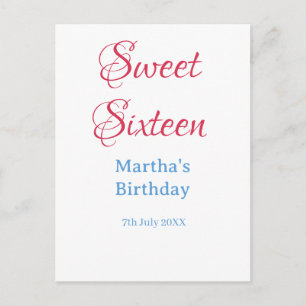 Sweet Sixteen pink name date calligraphy boho blue Postcard