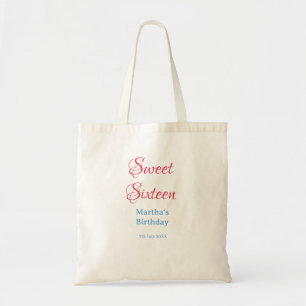 Sweet Sixteen pink name date calligraphy boho blue Tote Bag